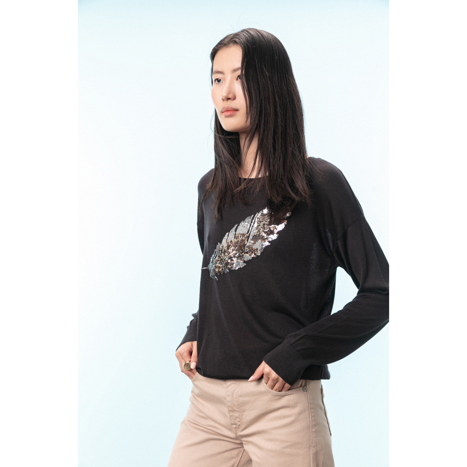 PUL İŞLEMELİ OVERSIZE KAZAK