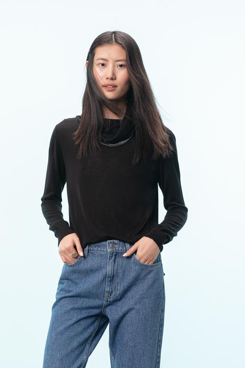  DEGAJE YAKA METALİK İPLİ RAHAT KAZAK