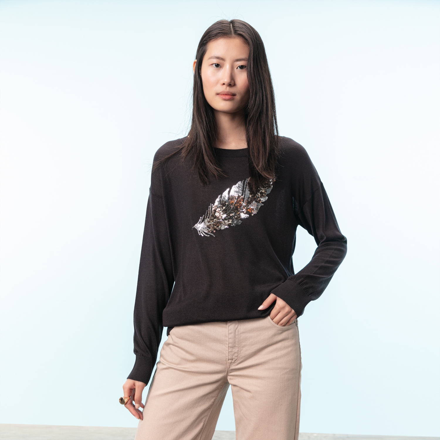 PUL İŞLEMELİ OVERSIZE KAZAK