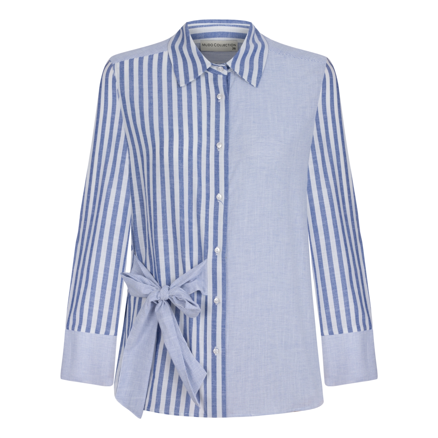 OVERSIZE YANDAN BAĞLAMALI ÇİZGİLİ GÖMLEK