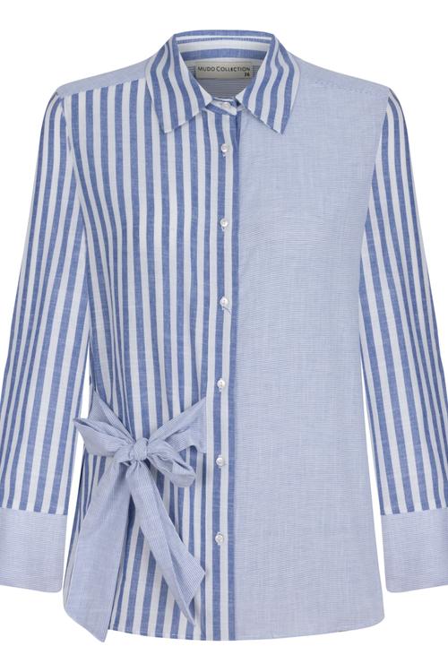  OVERSIZE YANDAN BAĞLAMALI ÇİZGİLİ GÖMLEK