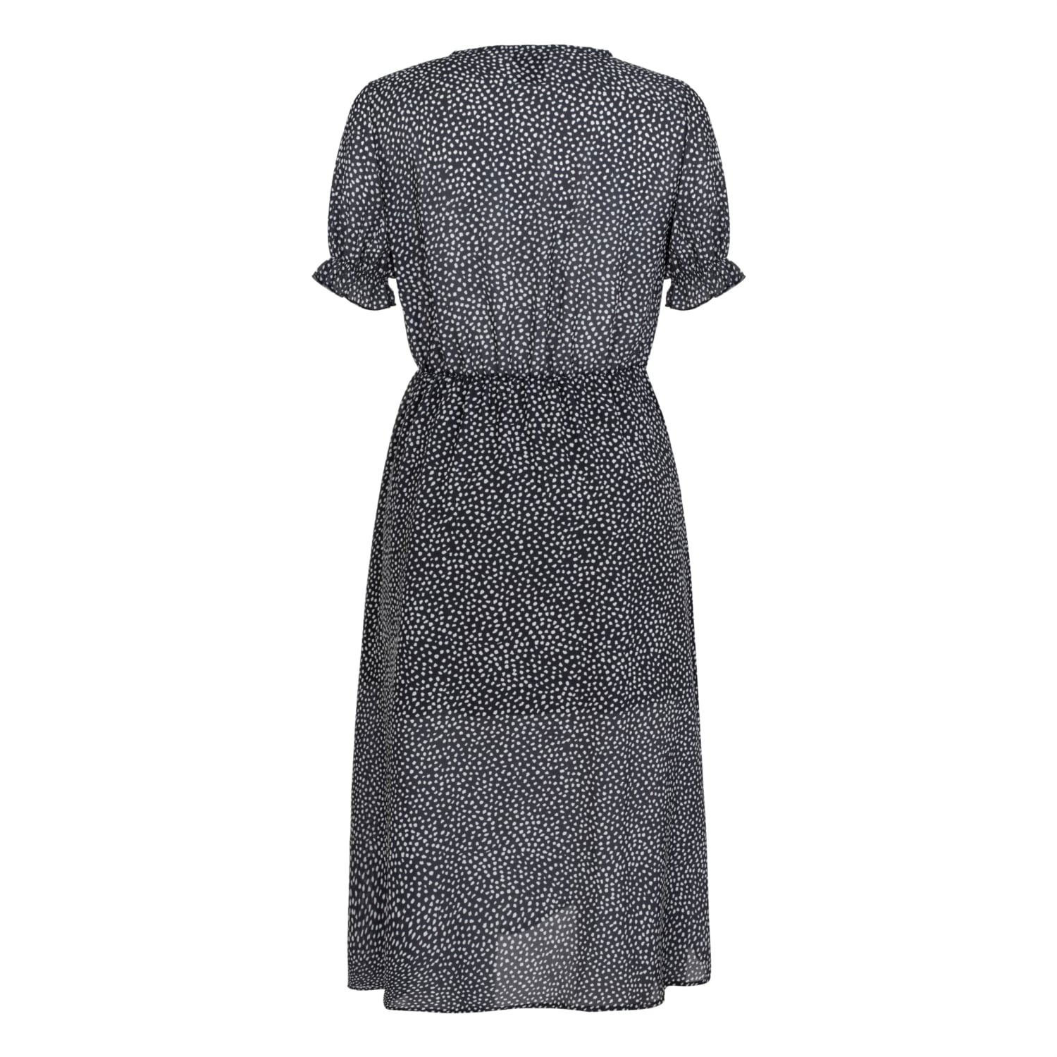 BELİ LASTİKLİ VOLANLI MİDİ ELBİSE