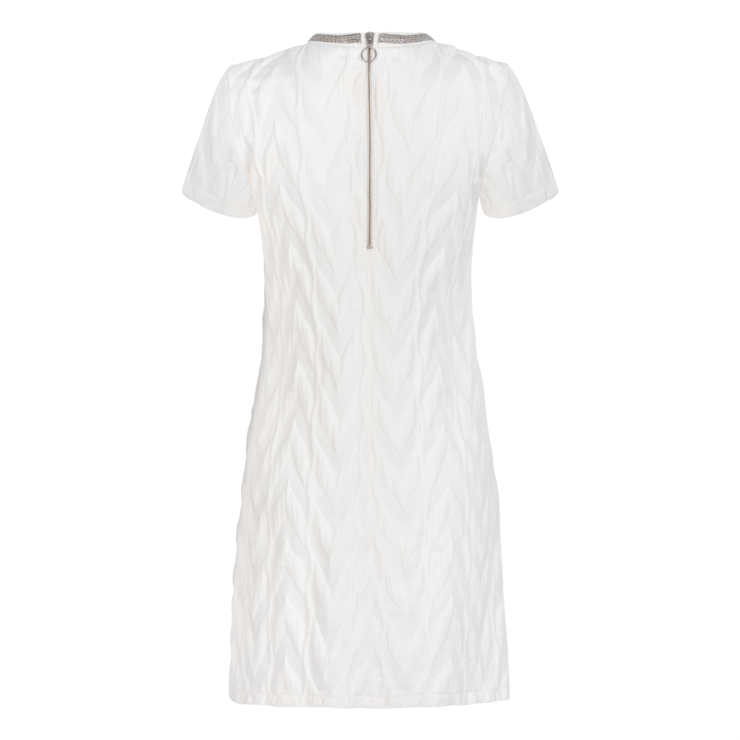 İŞLEMELİ YAKA DETAYLI MİNİ ELBİSE