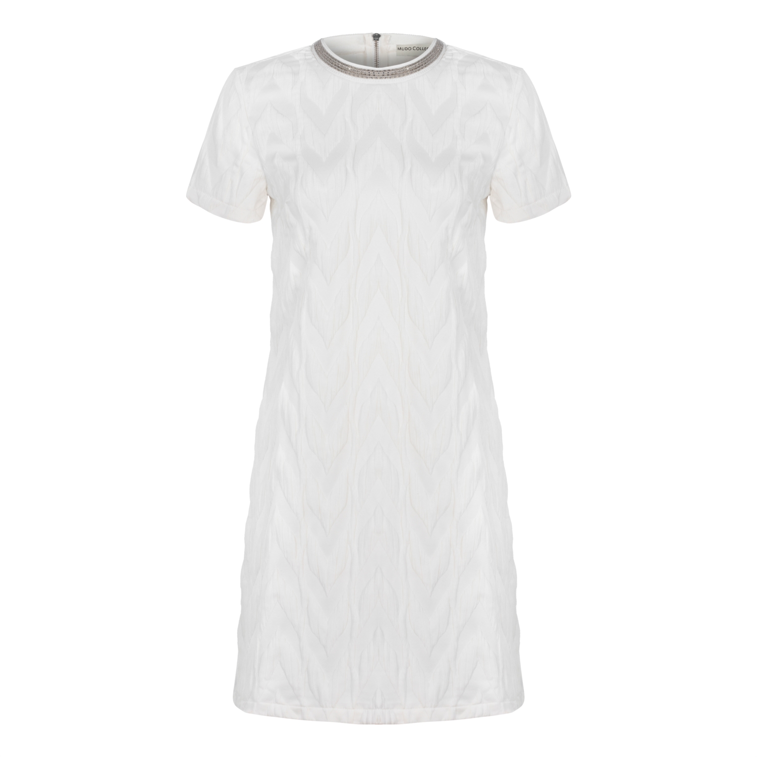 İŞLEMELİ YAKA DETAYLI MİNİ ELBİSE