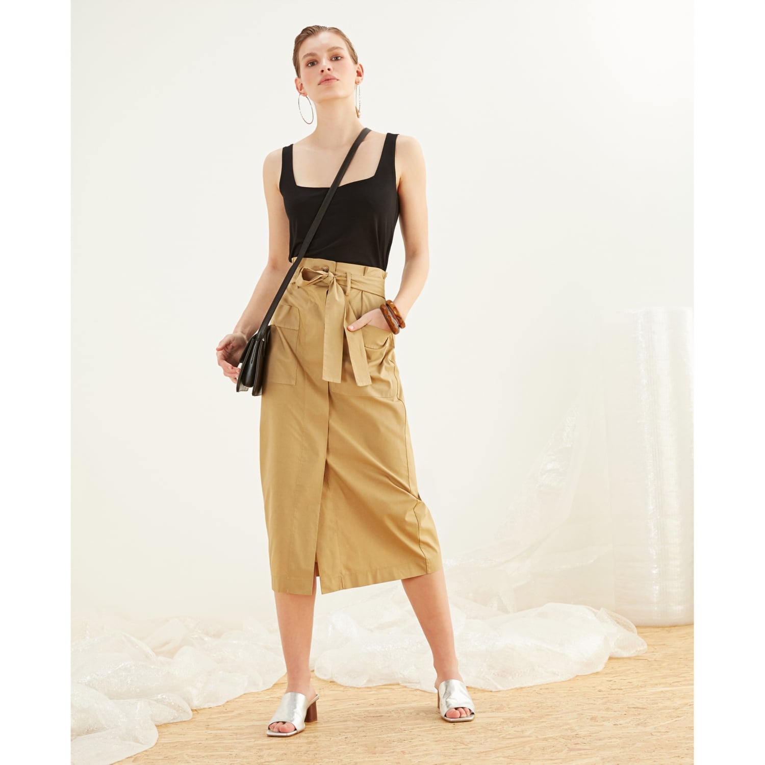 BELDEN BAĞLAMALI PAMUKLU MİDİ ETEK