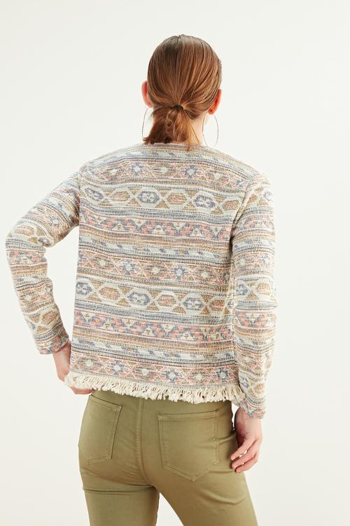  ETNİK DESENLİ CASUAL ÖRME CEKET