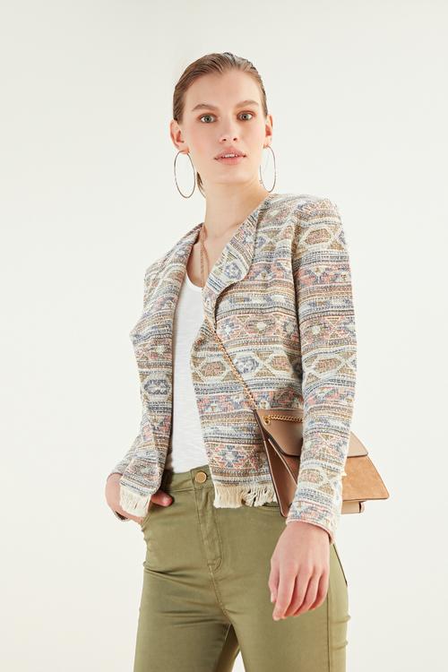  ETNİK DESENLİ CASUAL ÖRME CEKET