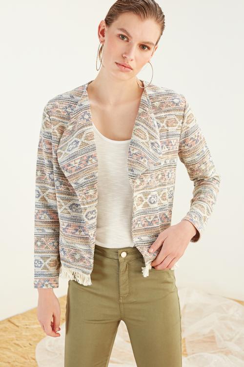  ETNİK DESENLİ CASUAL ÖRME CEKET