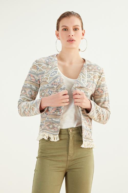  ETNİK DESENLİ CASUAL ÖRME CEKET