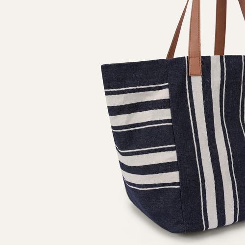  ÇİZGİLİ KANVAS OMUZ ÇANTASI