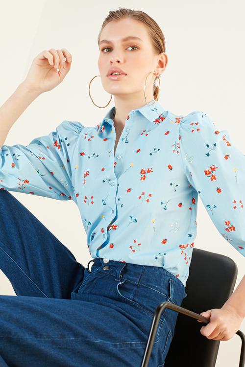  ÇİÇEK DESENLİ BALON KOL GÖMLEK