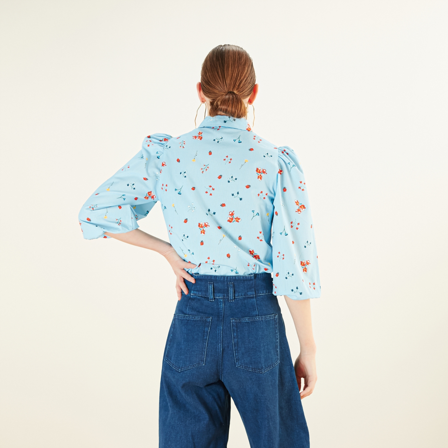 ÇİÇEK DESENLİ BALON KOL GÖMLEK