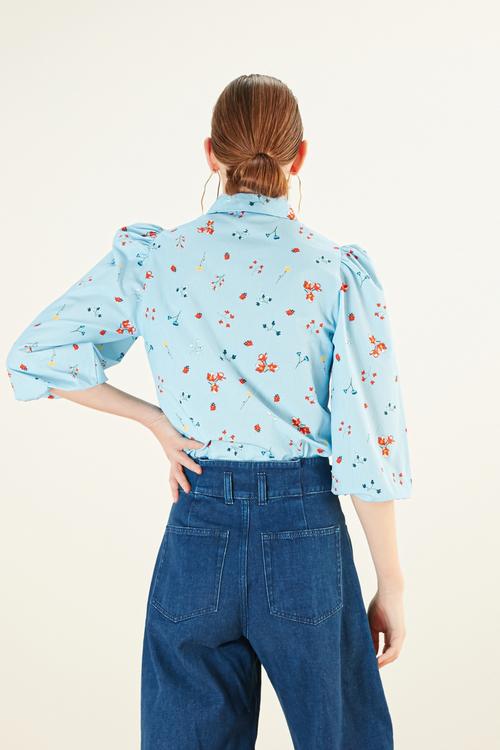  ÇİÇEK DESENLİ BALON KOL GÖMLEK