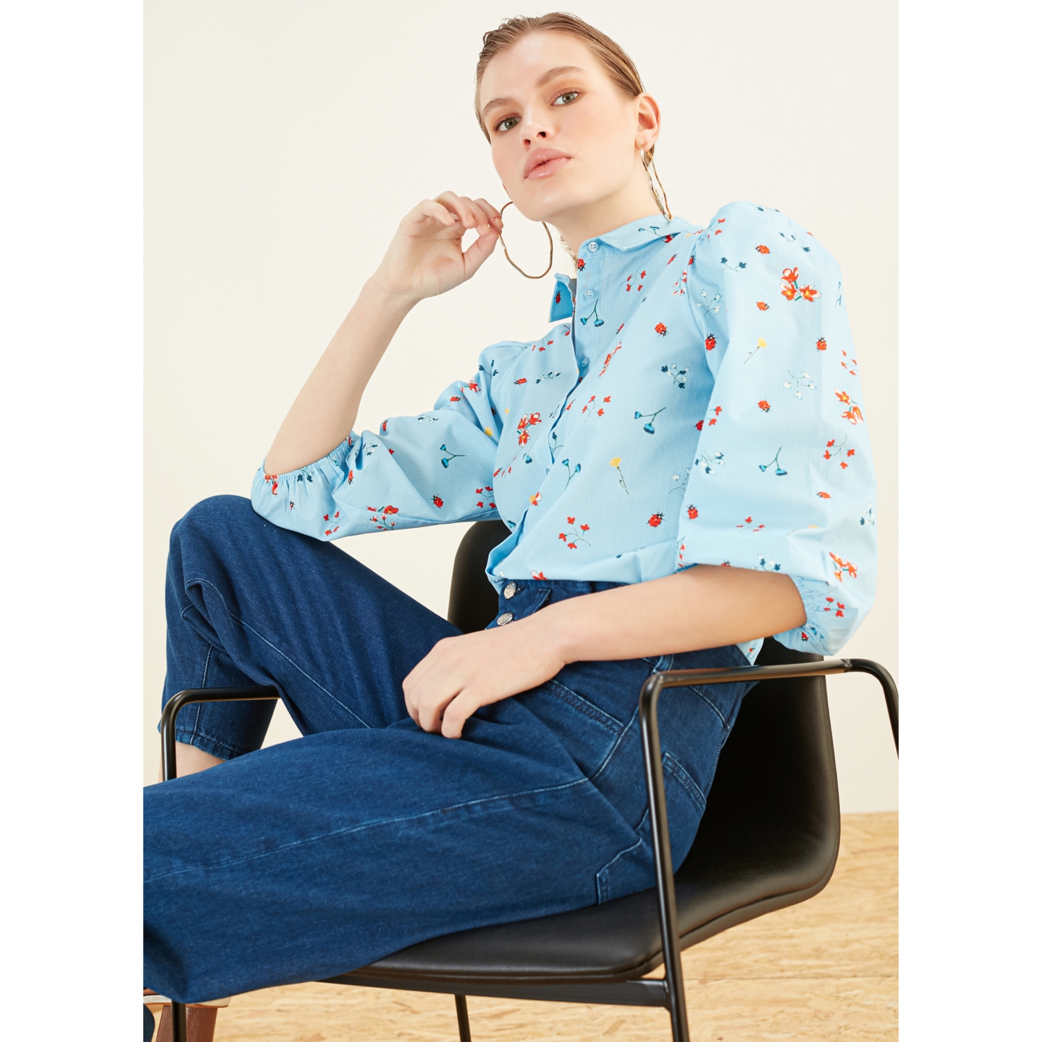 ÇİÇEK DESENLİ BALON KOL GÖMLEK