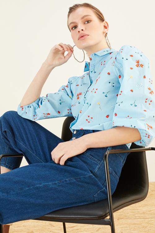  ÇİÇEK DESENLİ BALON KOL GÖMLEK