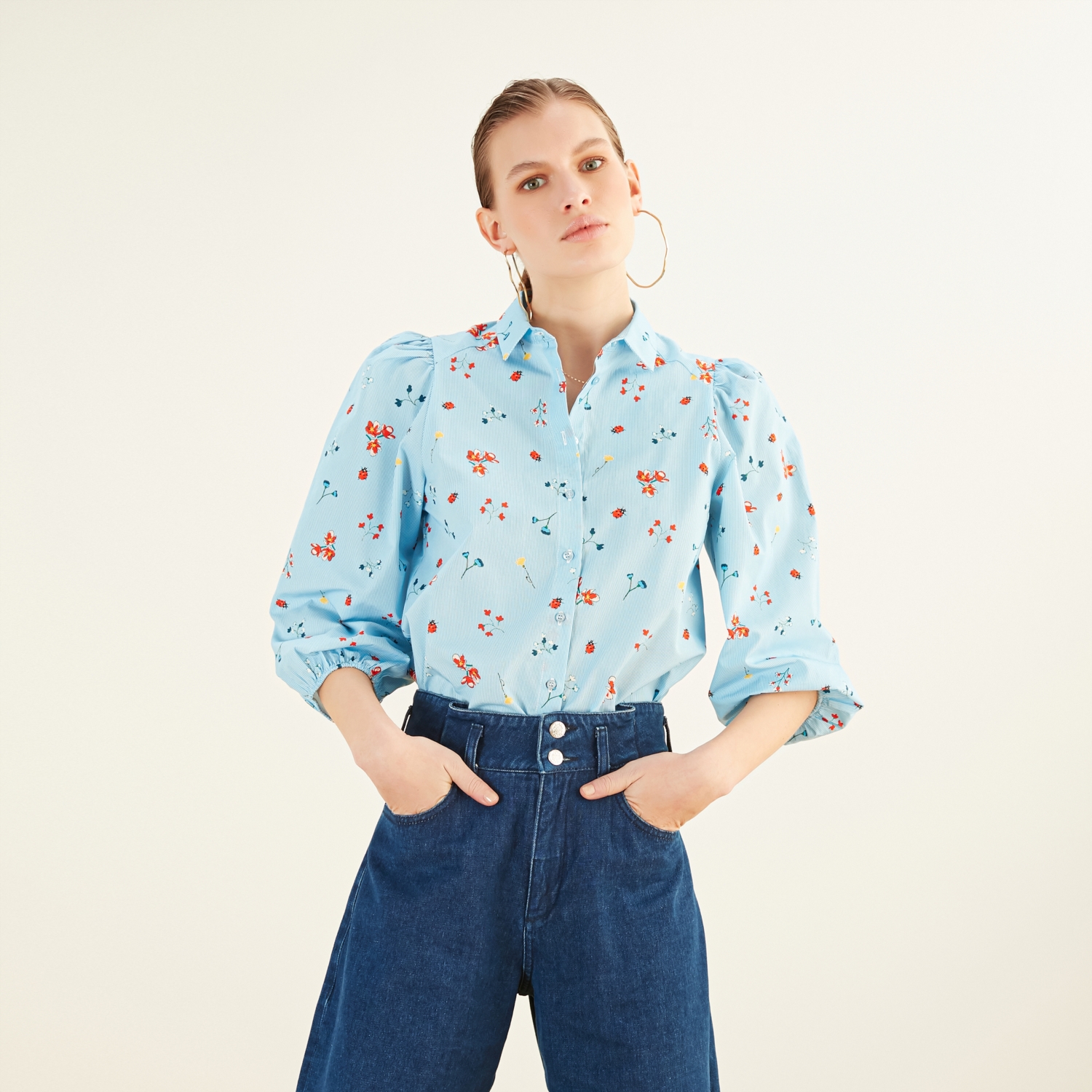 ÇİÇEK DESENLİ BALON KOL GÖMLEK