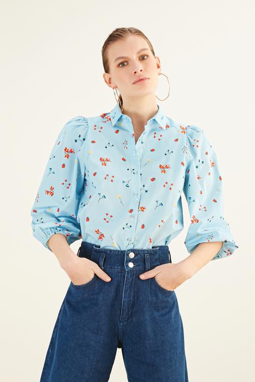  ÇİÇEK DESENLİ BALON KOL GÖMLEK