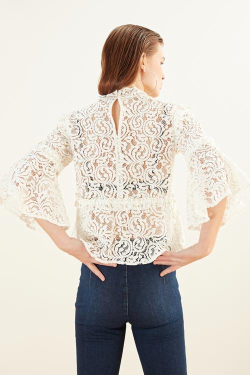  DİK YAKA DANTELLİ BLUZ