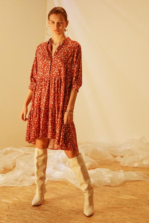  ÇİÇEK DESENLİ MİNİ KLOŞ ELBİSE