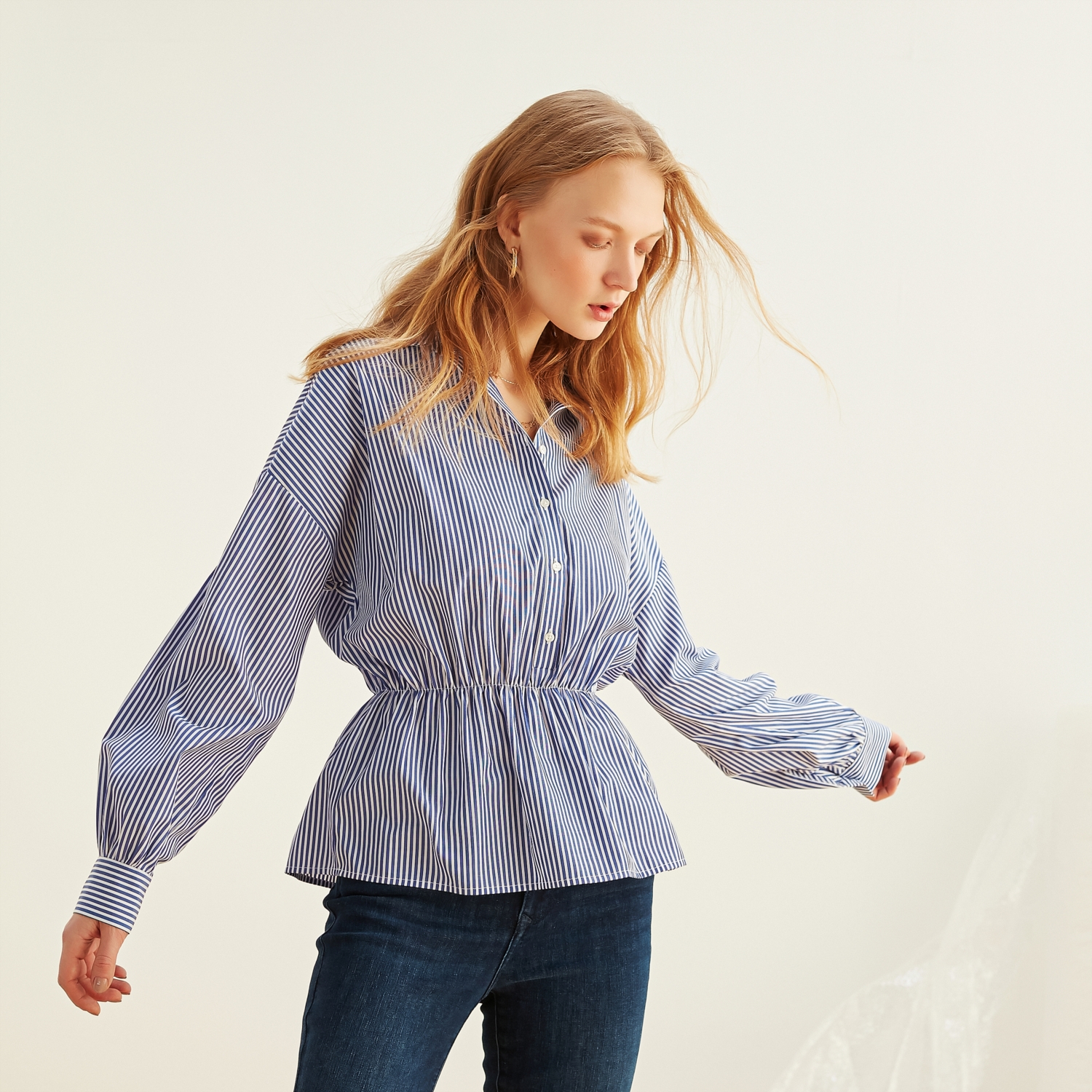 BELİ LASTİKLİ ÇİZGİLİ GÖMLEK