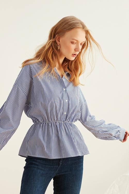  BELİ LASTİKLİ ÇİZGİLİ GÖMLEK