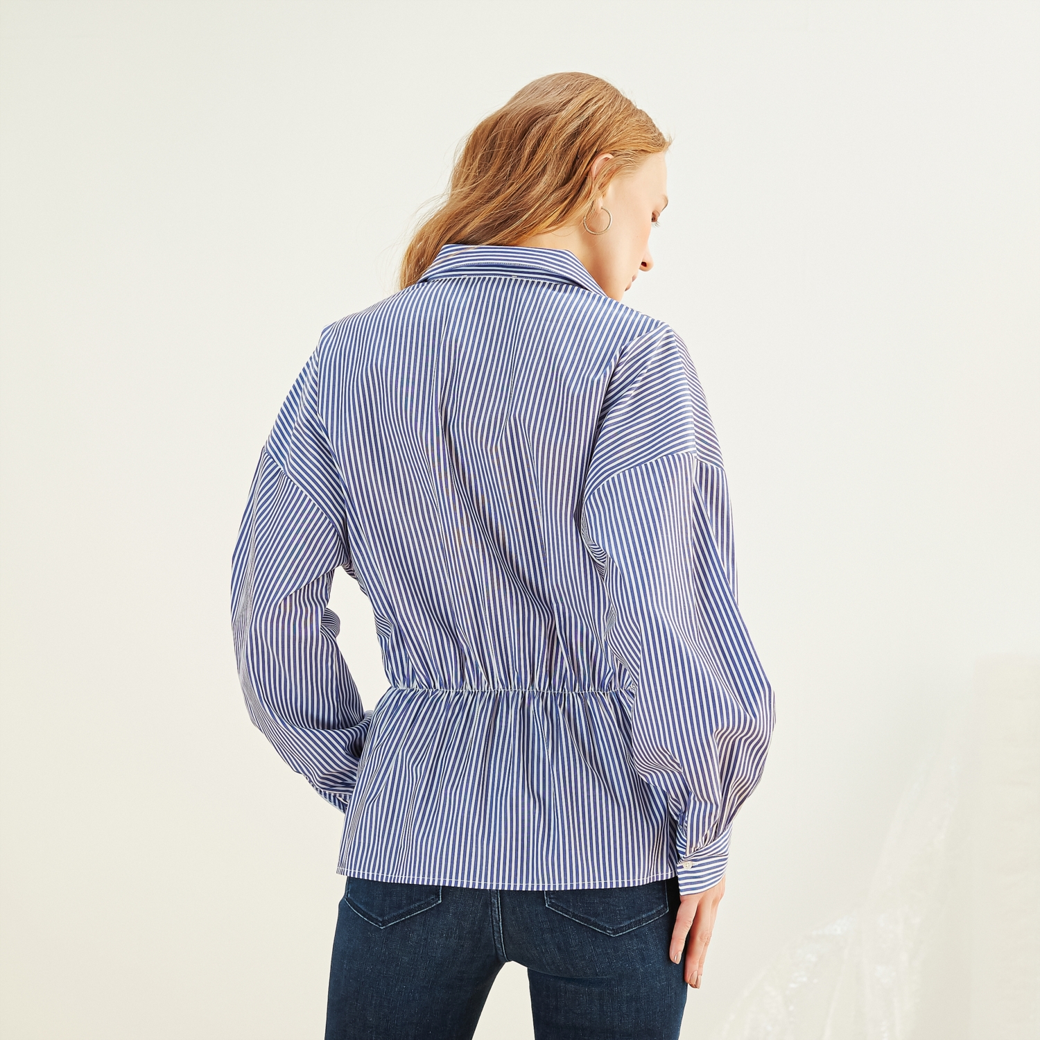 BELİ LASTİKLİ ÇİZGİLİ GÖMLEK