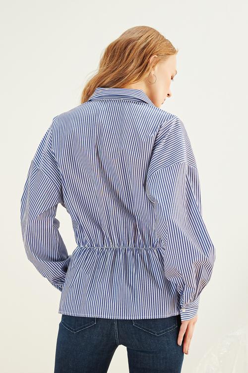  BELİ LASTİKLİ ÇİZGİLİ GÖMLEK