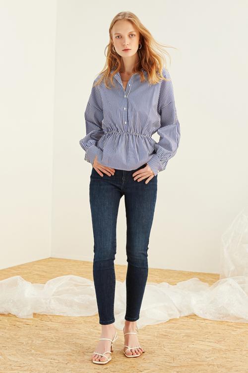  BELİ LASTİKLİ ÇİZGİLİ GÖMLEK