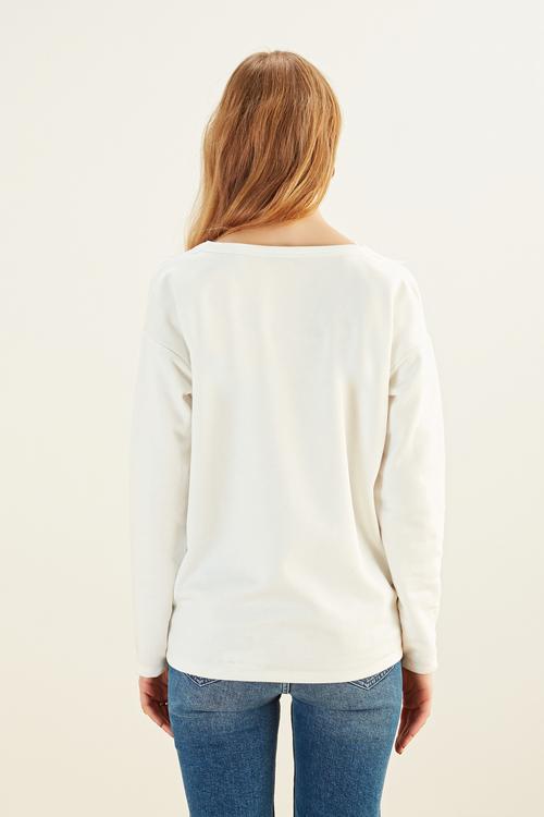  DANTEL DETAYLI V YAKA SWEATSHIRT