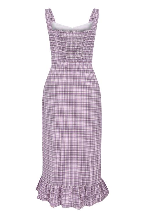  EKOSE DESENLİ VOLANLI MİDİ ELBİSE