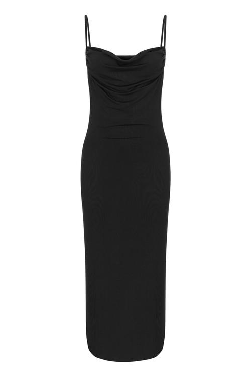  DEGAJE YAKA MİDİ ELBİSE