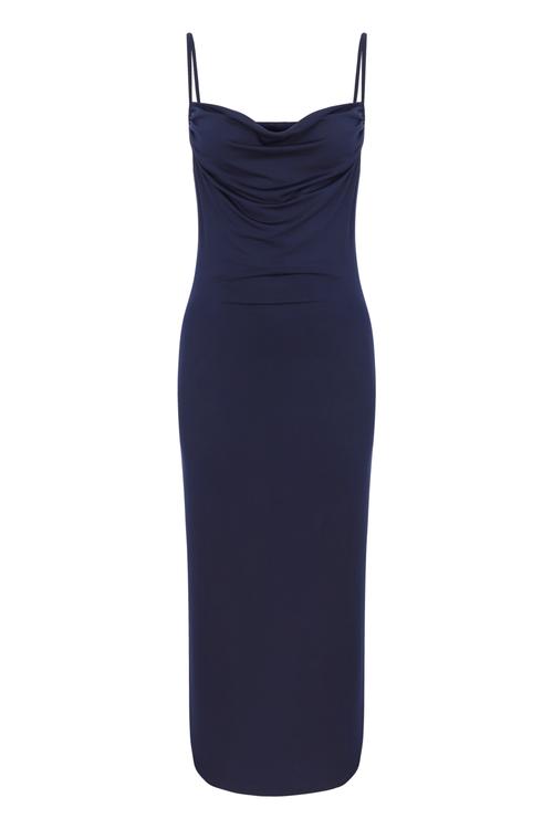  DEGAJE YAKA MİDİ ELBİSE