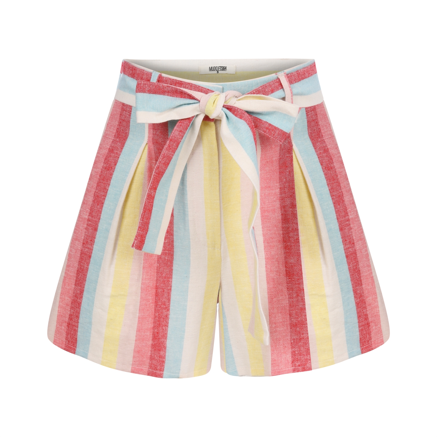 RENKLİ ÇİZGİLİ PAMUK - KETEN BAĞLAMALI ŞORT