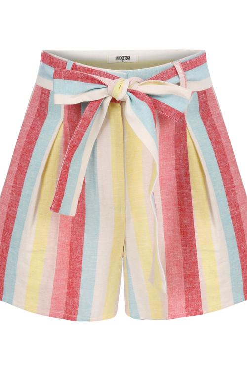  RENKLİ ÇİZGİLİ PAMUK - KETEN BAĞLAMALI ŞORT