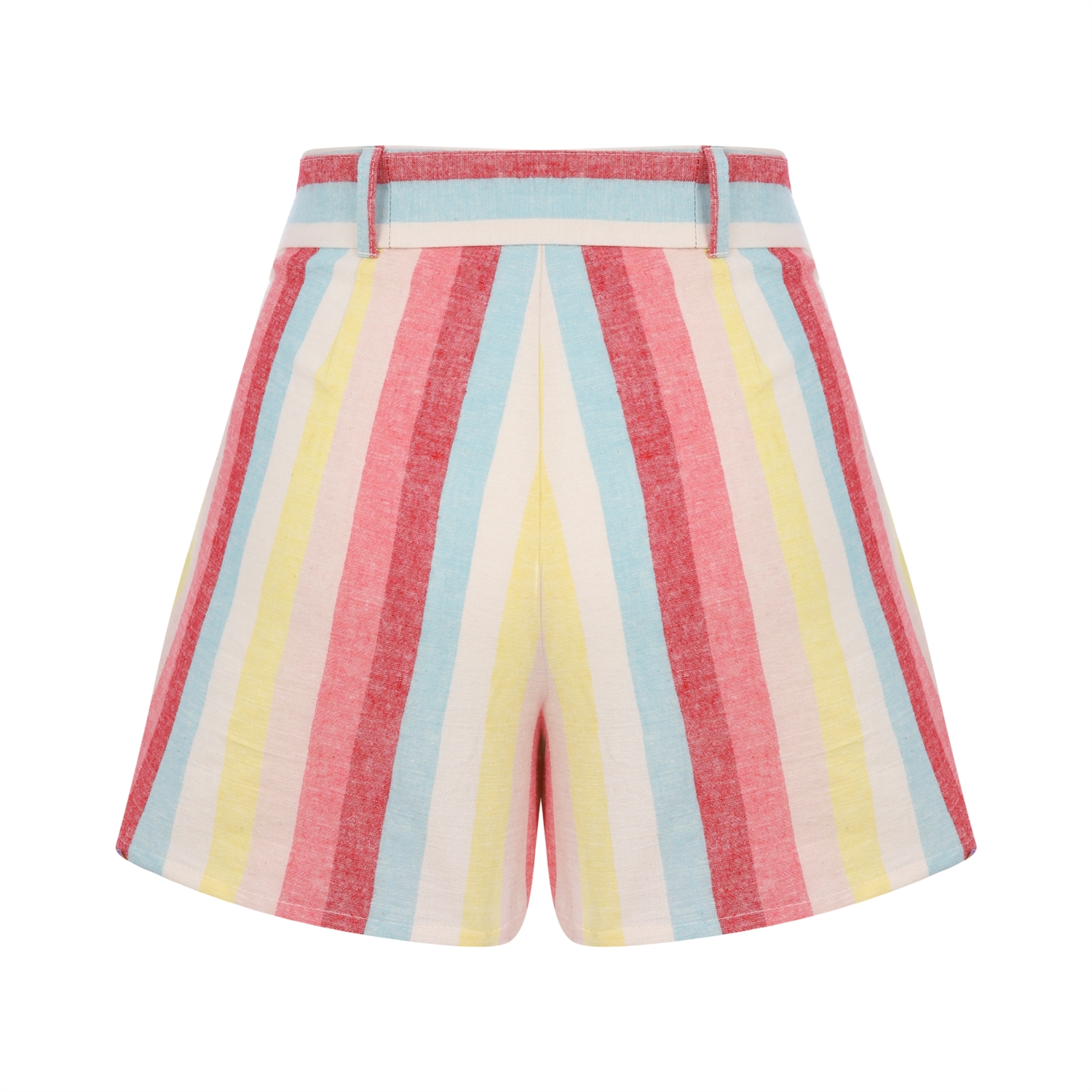 RENKLİ ÇİZGİLİ PAMUK - KETEN BAĞLAMALI ŞORT