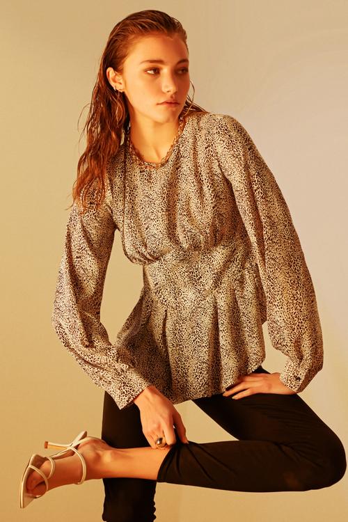  BİSİKLET YAKA LEOPAR DESENLİ BLUZ