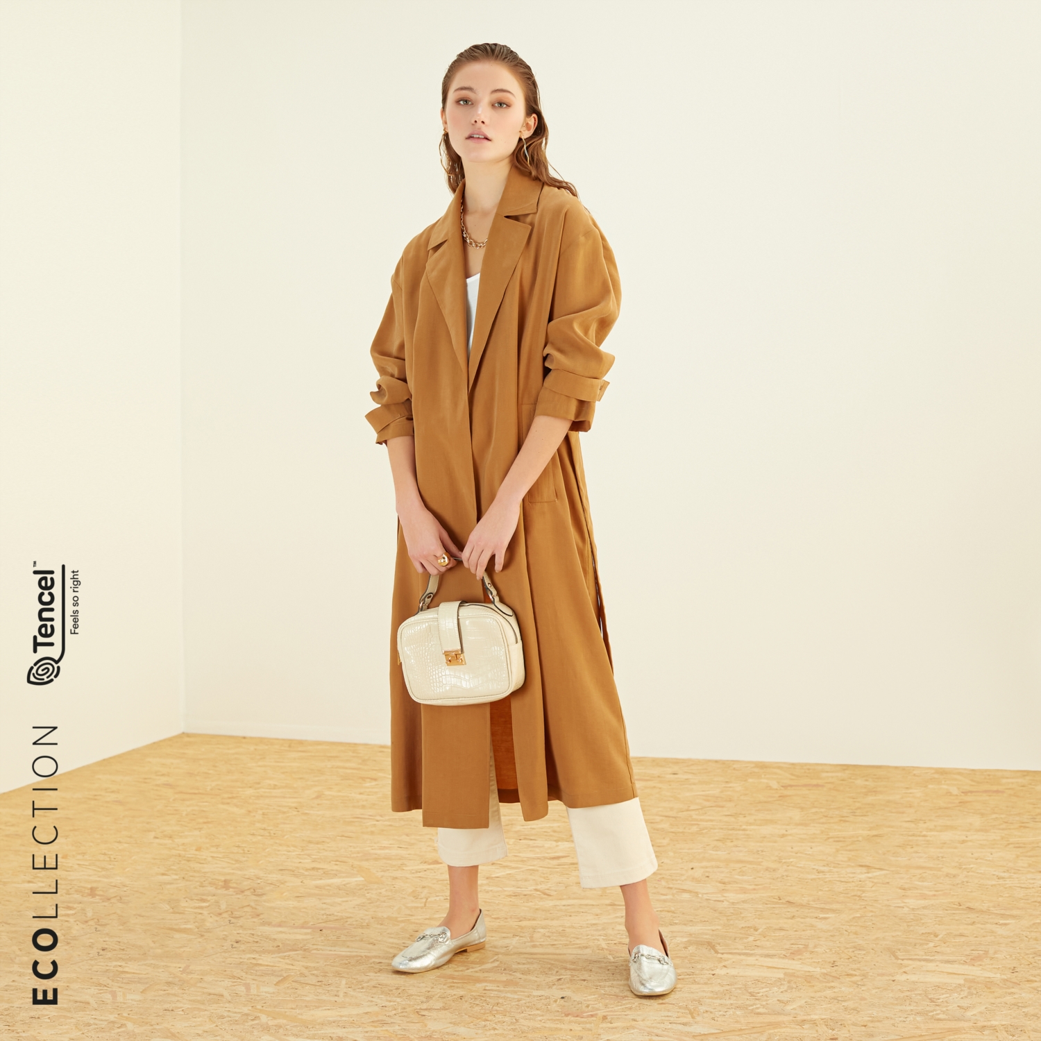 KUŞAKLI KOL DETAYLI İNCE TRENÇKOT TENCEL