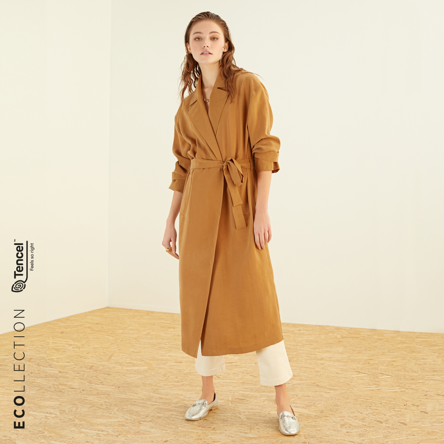 KUŞAKLI KOL DETAYLI İNCE TRENÇKOT TENCEL