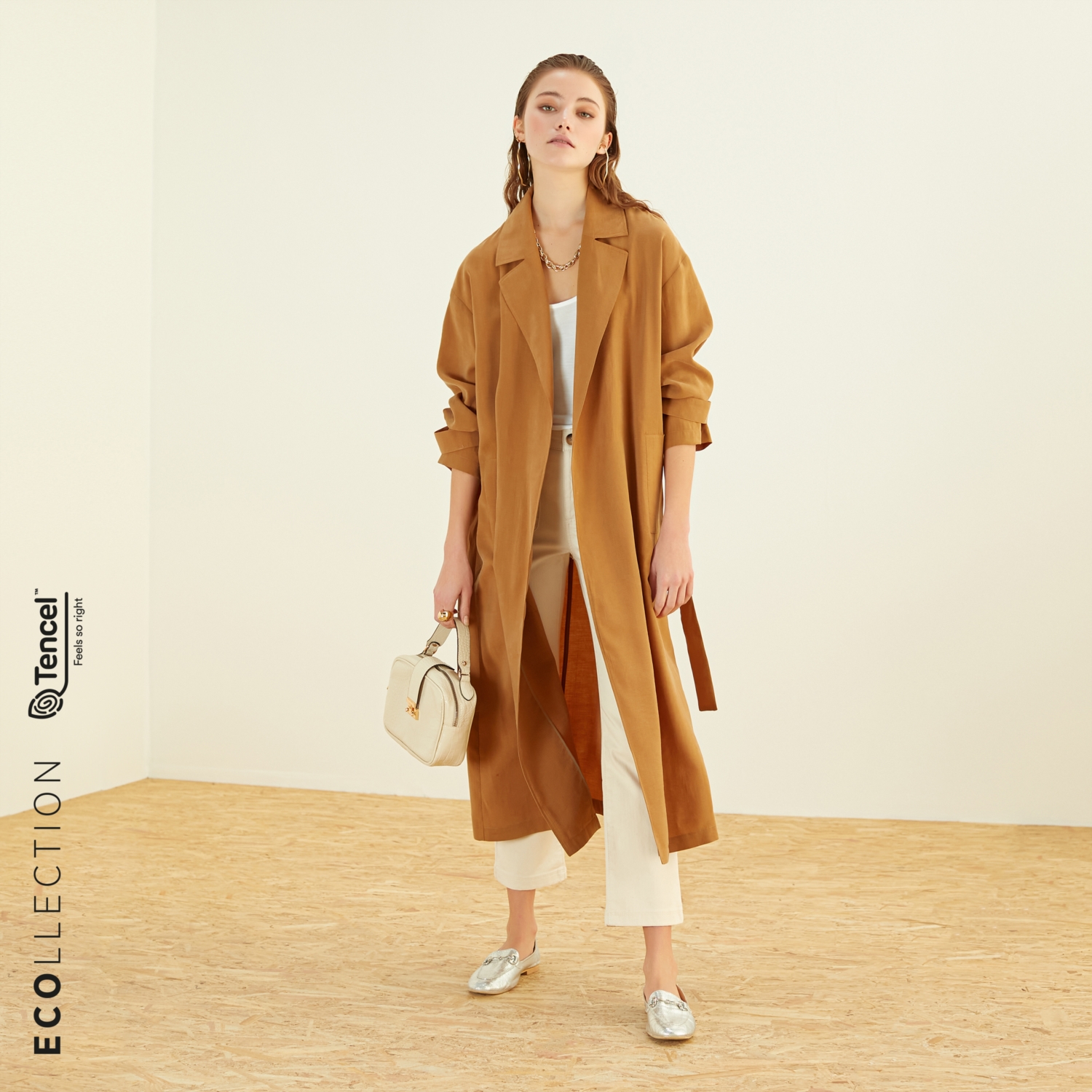 KUŞAKLI KOL DETAYLI İNCE TRENÇKOT TENCEL