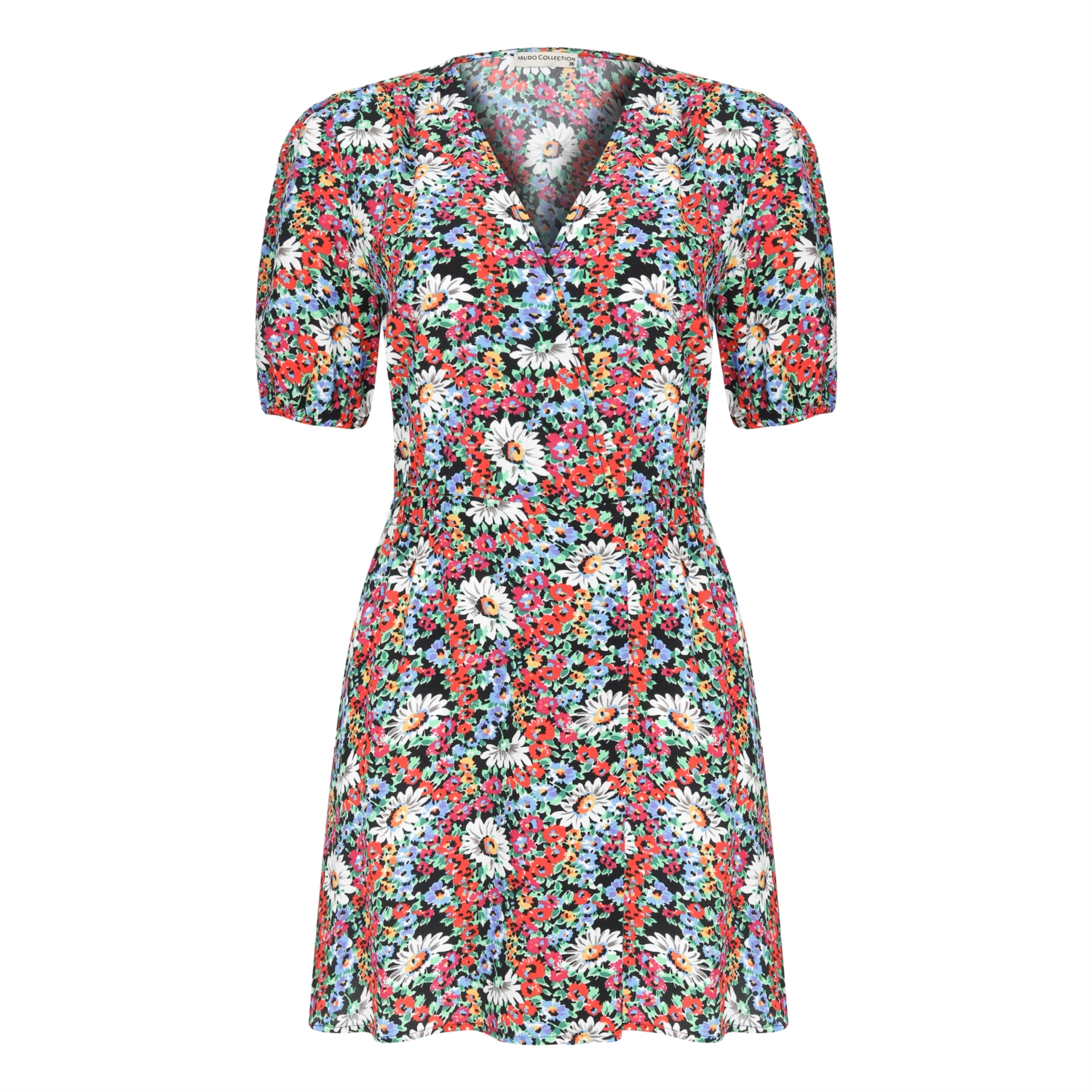 BALON KOL FLORAL MİNİ ELBİSE