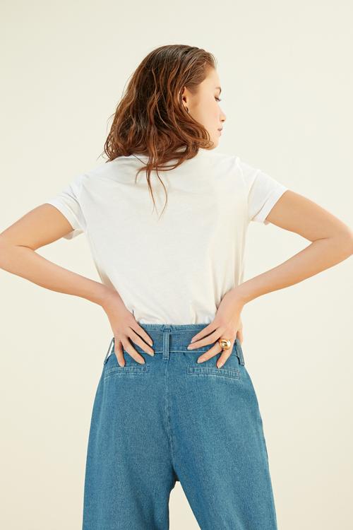  BİSİKLET YAKA BASKILI PAMUK T-SHIRT