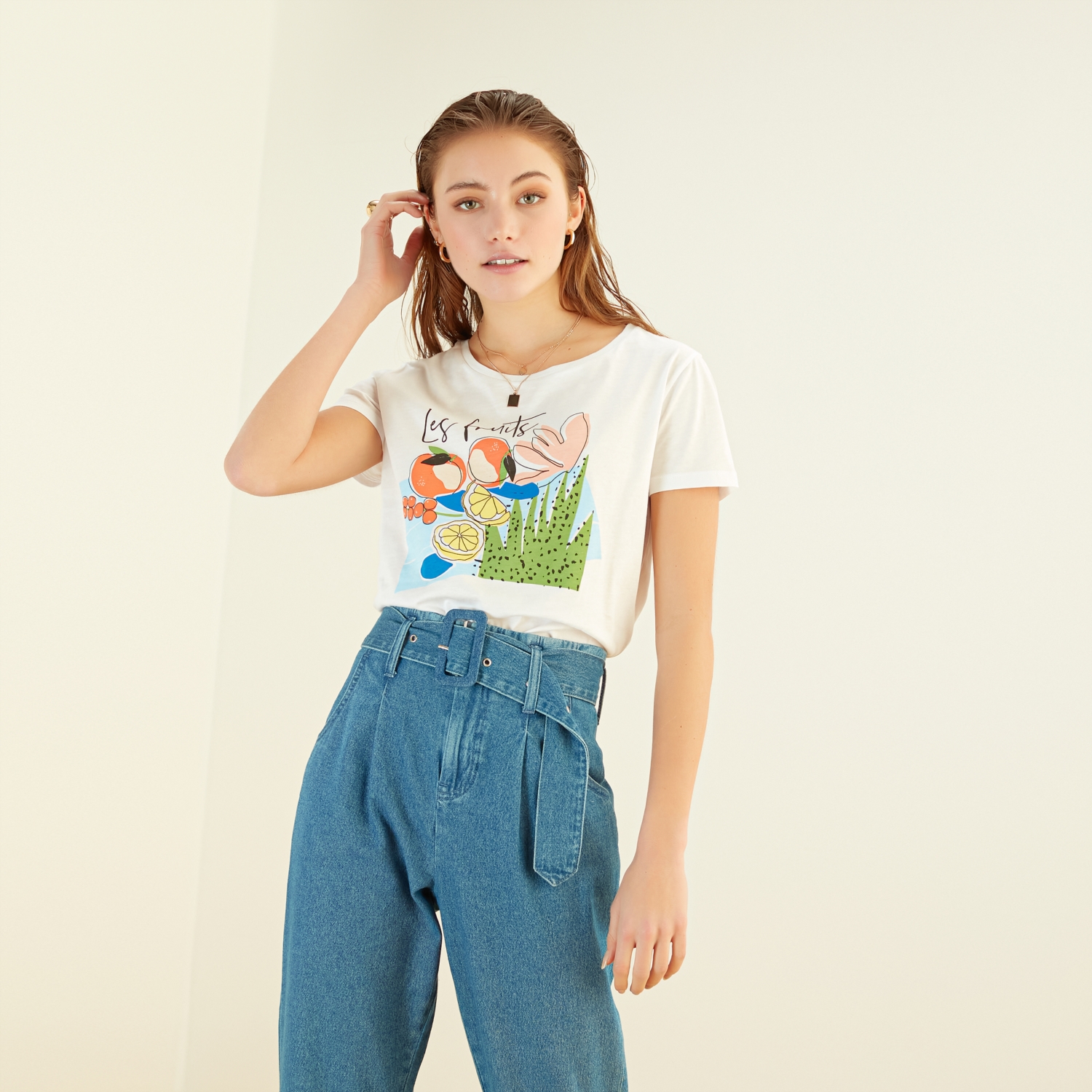 BİSİKLET YAKA BASKILI PAMUK T-SHIRT