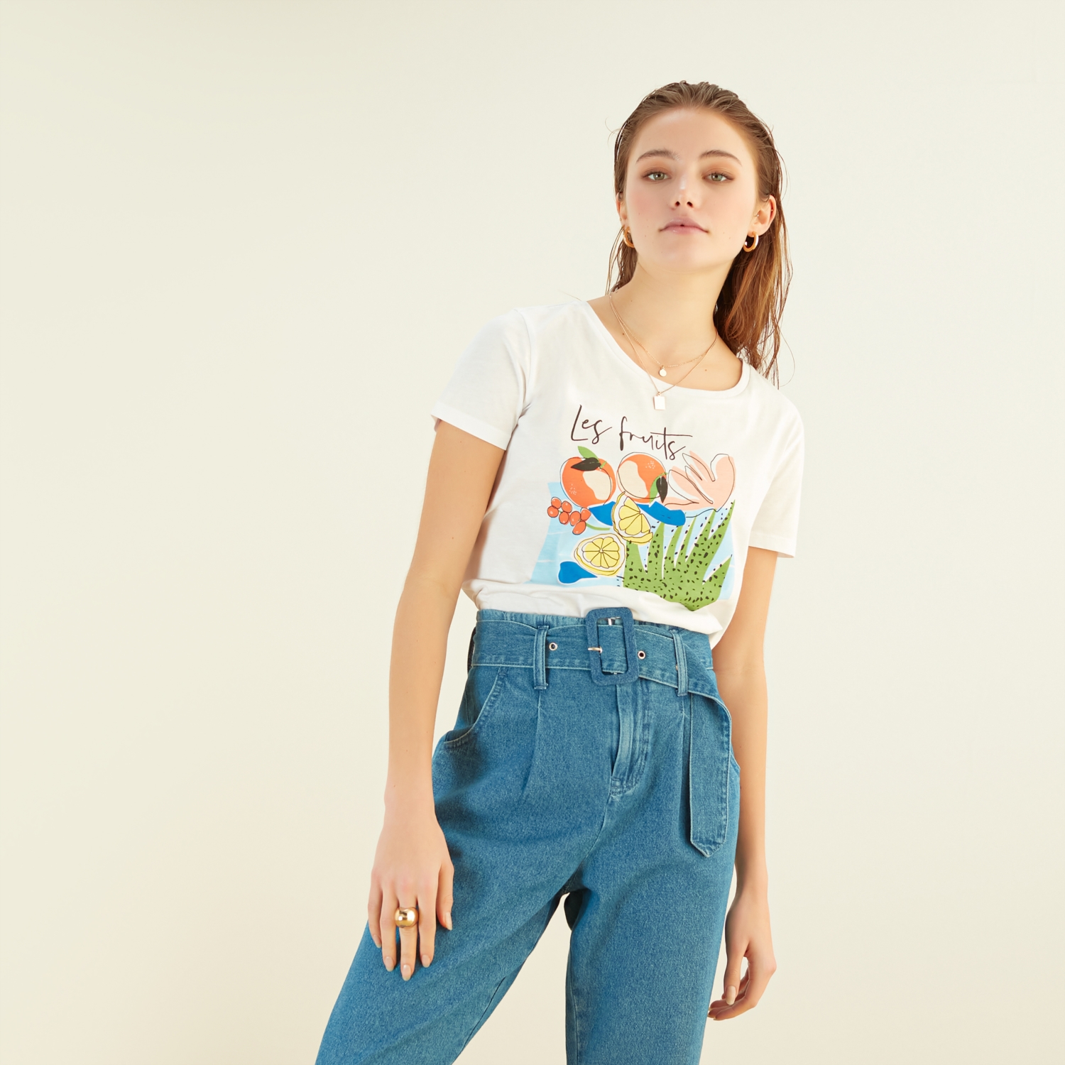 BİSİKLET YAKA BASKILI PAMUK T-SHIRT