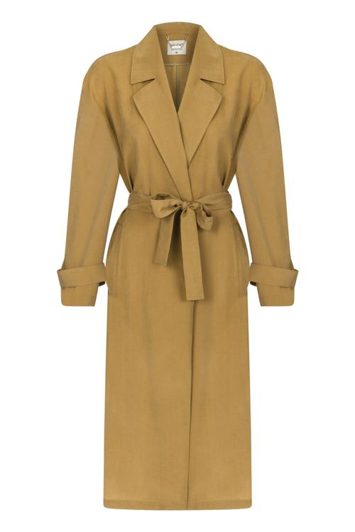  KUŞAKLI KOL DETAYLI İNCE TRENÇKOT TENCEL