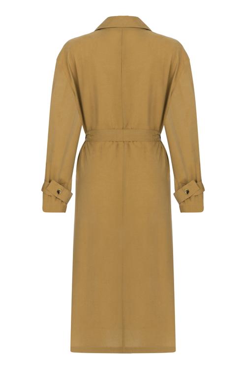  KUŞAKLI KOL DETAYLI İNCE TRENÇKOT TENCEL