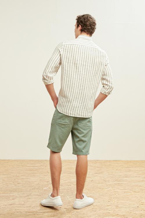  REGULAR KESİM ÇİZGİLİ KETEN GÖMLEK