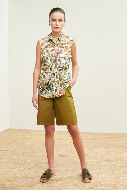  HASIR KEMER DETAYLI FLORAL GÖMLEK