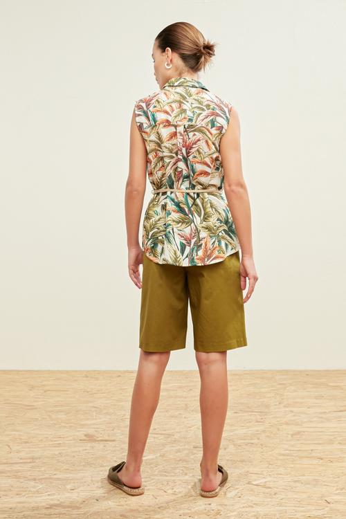  HASIR KEMER DETAYLI FLORAL GÖMLEK