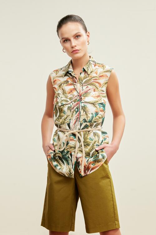  HASIR KEMER DETAYLI FLORAL GÖMLEK