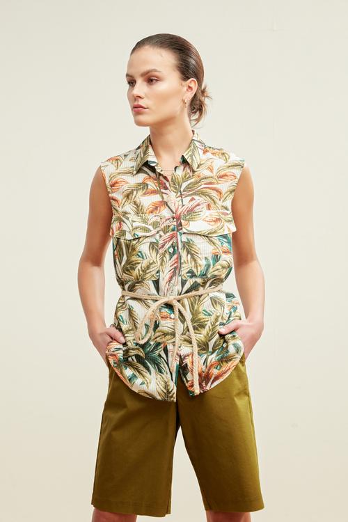  HASIR KEMER DETAYLI FLORAL GÖMLEK